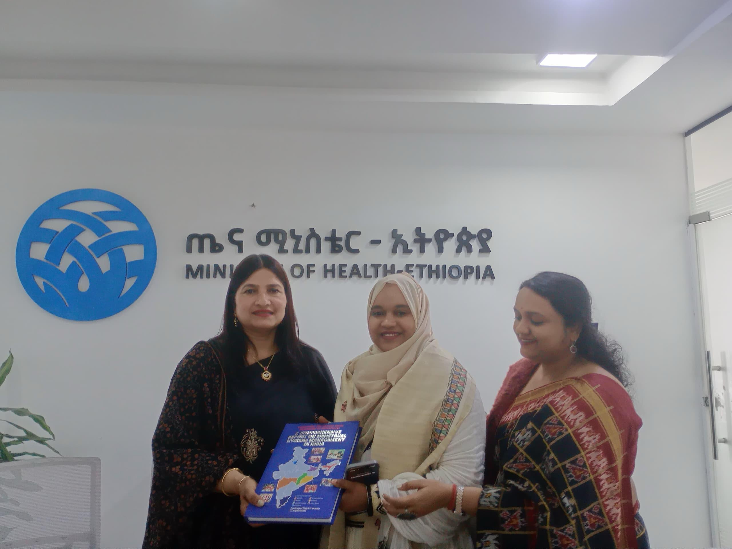 Members of the delegation presenting a report on menstrual hygiene management at the Ministry of Health, Ethiopia